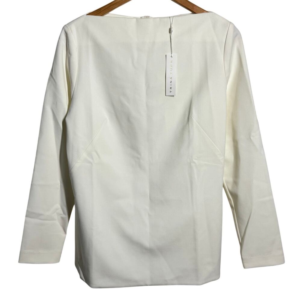 Trina Turk Legend 2 Ivory Quite Luxury Minimal Blouse 10 Boat Neck Old Money NWT